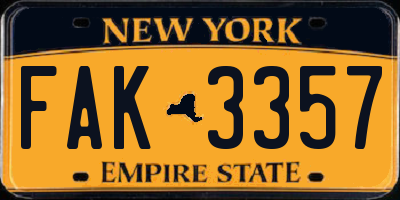 NY license plate FAK3357