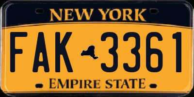 NY license plate FAK3361