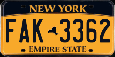 NY license plate FAK3362