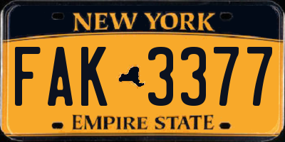 NY license plate FAK3377