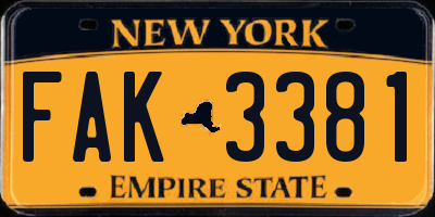 NY license plate FAK3381