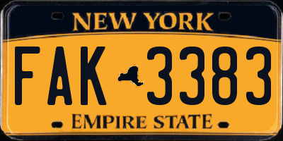 NY license plate FAK3383