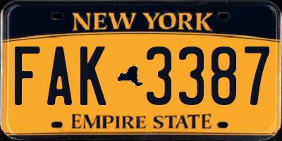 NY license plate FAK3387