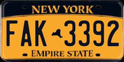 NY license plate FAK3392