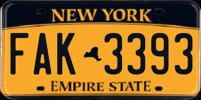 NY license plate FAK3393