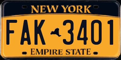 NY license plate FAK3401