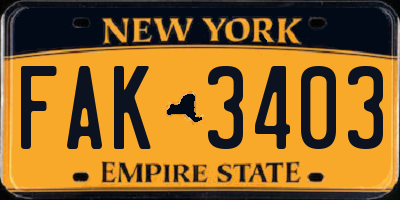 NY license plate FAK3403