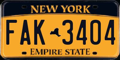 NY license plate FAK3404