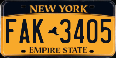 NY license plate FAK3405