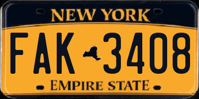 NY license plate FAK3408