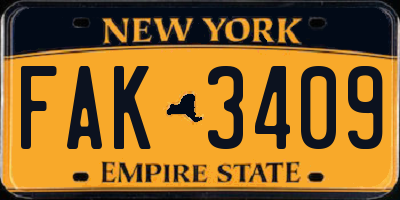 NY license plate FAK3409