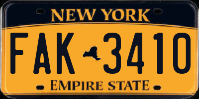 NY license plate FAK3410