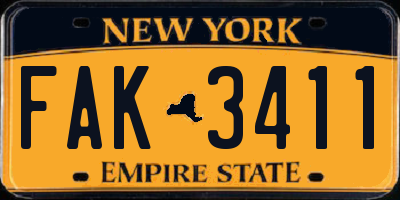 NY license plate FAK3411