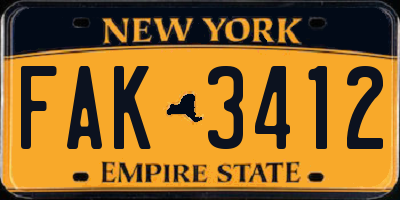 NY license plate FAK3412