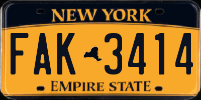 NY license plate FAK3414