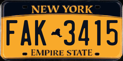 NY license plate FAK3415