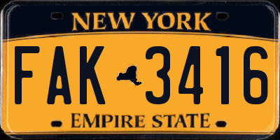 NY license plate FAK3416