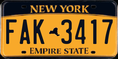 NY license plate FAK3417