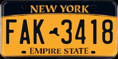 NY license plate FAK3418