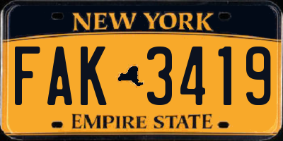 NY license plate FAK3419