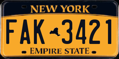 NY license plate FAK3421