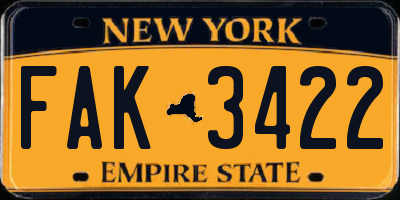 NY license plate FAK3422