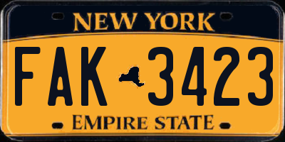 NY license plate FAK3423