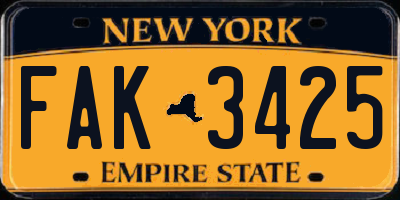 NY license plate FAK3425