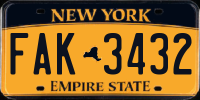 NY license plate FAK3432