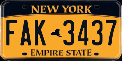 NY license plate FAK3437