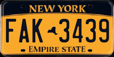 NY license plate FAK3439