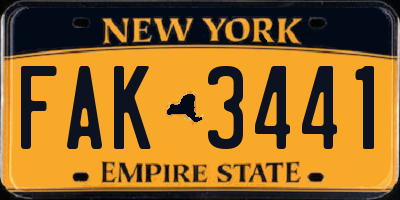 NY license plate FAK3441