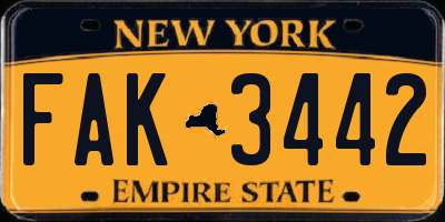 NY license plate FAK3442