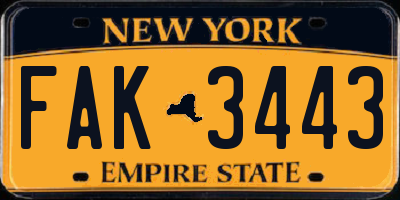 NY license plate FAK3443