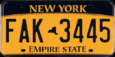 NY license plate FAK3445