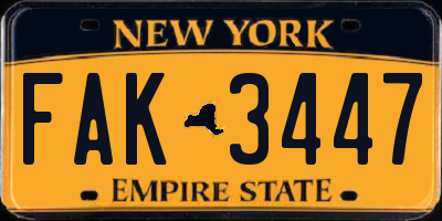 NY license plate FAK3447