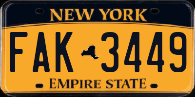 NY license plate FAK3449