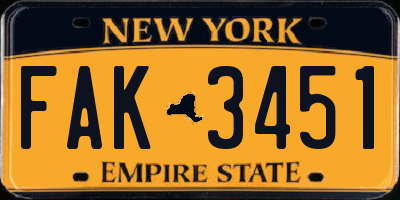 NY license plate FAK3451