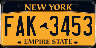 NY license plate FAK3453