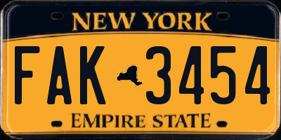 NY license plate FAK3454