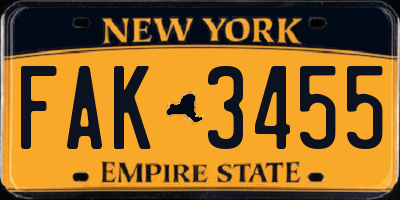 NY license plate FAK3455