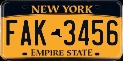 NY license plate FAK3456