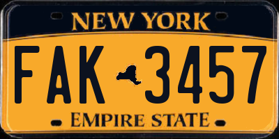 NY license plate FAK3457