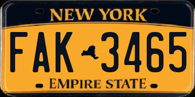 NY license plate FAK3465