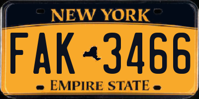 NY license plate FAK3466