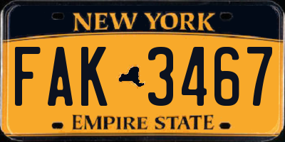 NY license plate FAK3467