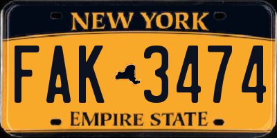 NY license plate FAK3474