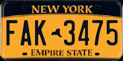 NY license plate FAK3475