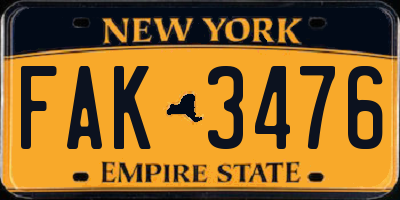 NY license plate FAK3476