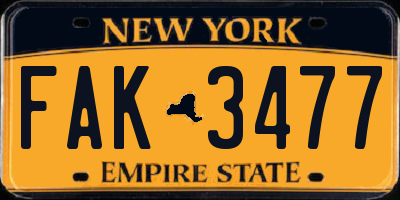 NY license plate FAK3477